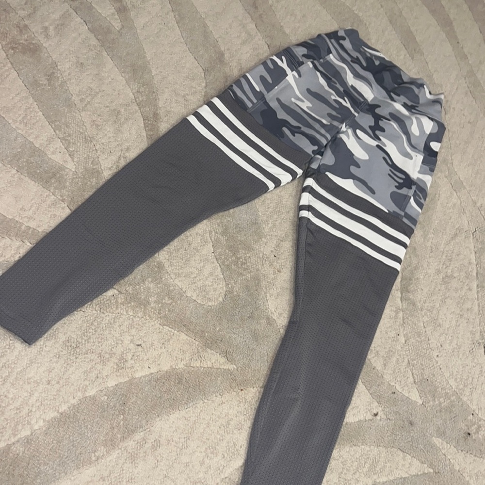 Bombshell Sportswear Gray Camo & Charcoal Leggings
